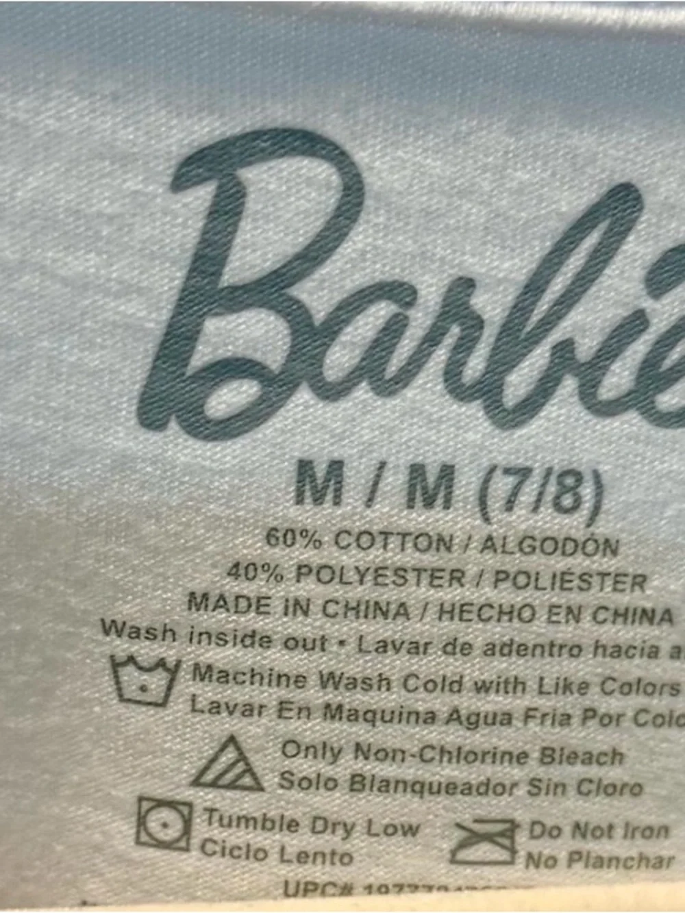 Barbie Graphic Tee in White with Pink and Brown Print size medium